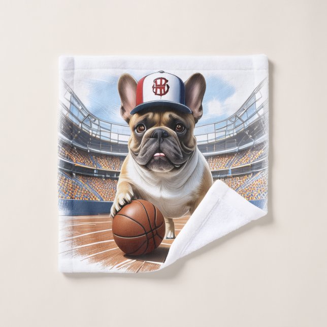 Bouledogue français Basketball Bulldogue Fête des  (Gant de toilette)