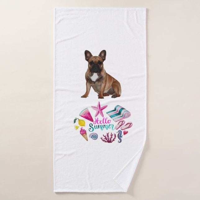 Bouledogue français Bonjour l'été Bouledogue franç (Serviette de bain)