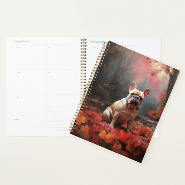 Bouledogue français dans les feuilles d'automne qu (Devant avec enveloppe)