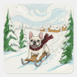 Bouledogue français en traîneau, autocollants
