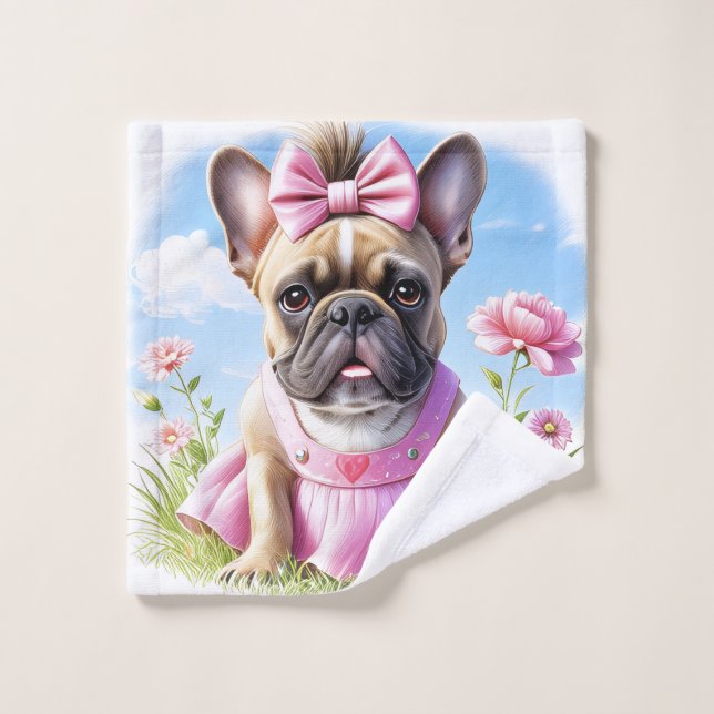 Bouledogue français Fleurs Bouledogue Français (Gant de toilette)
