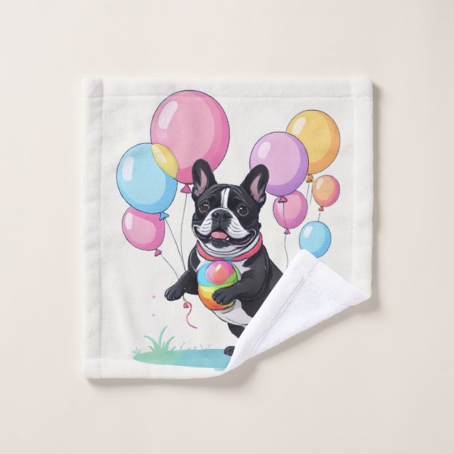 Bouledogue français jour heureux  (Gant de toilette)