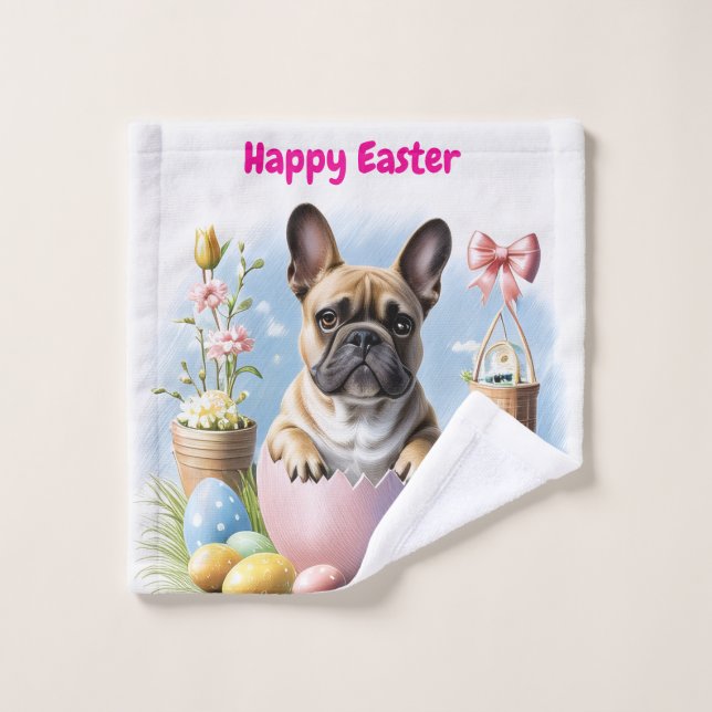 Bouledogue français Joyeuses Pâques Bouledogue Fra (Gant de toilette)