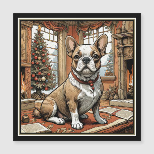 Bouledogue français près d'un sapin de Noël