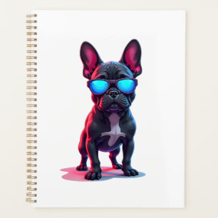 Bouledogue français SciFi portant des lunettes de
