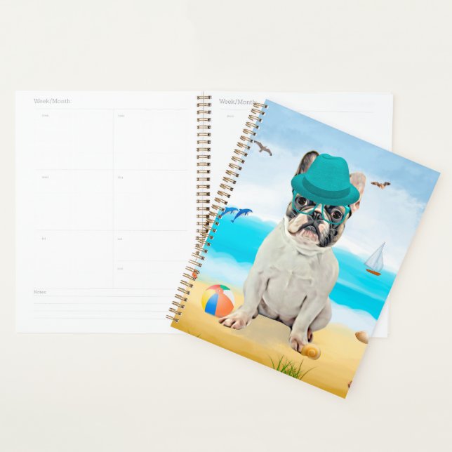 Bouledogue français sur la plage (Devant avec enveloppe)