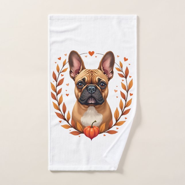 Bouledogue français vintage avec couronne de feuil (Serviette à main)