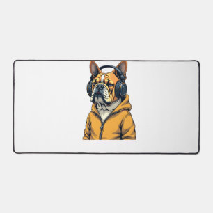 Bouledogue vintage avec écouteurs portant un sweat