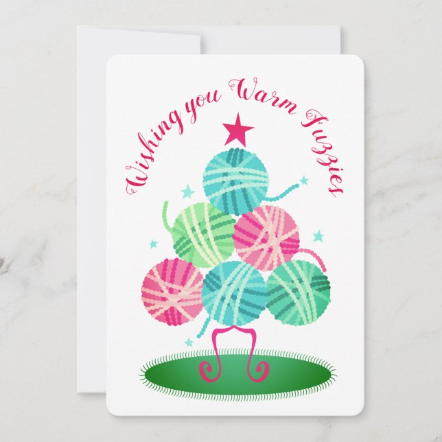 Boules de fil arbre tricot crochet carte de Noël (Devant)