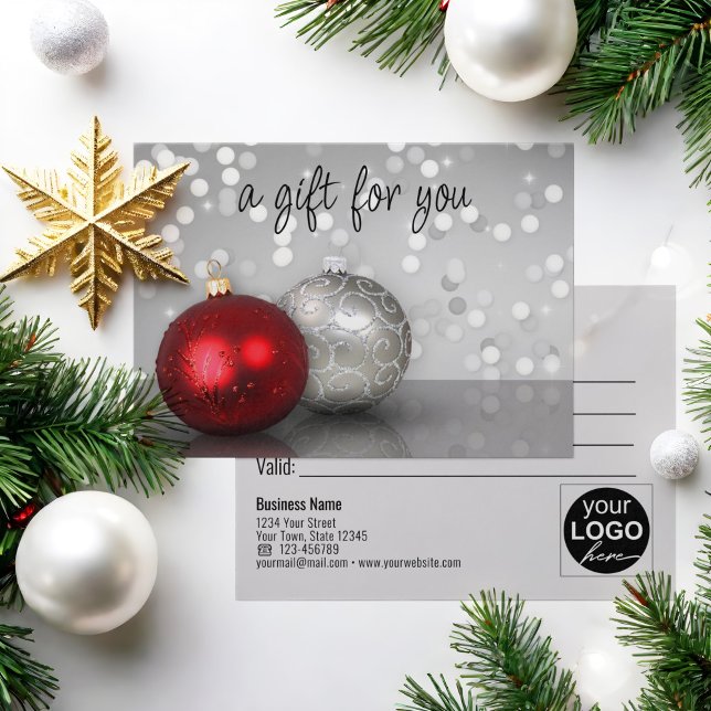 Boules de Noël Rouge Élégant Argent Carte Cadeau (Créateur téléchargé)