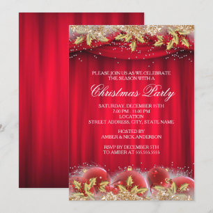 Boules de Noël Rouge et Or Invitation pour Fête de