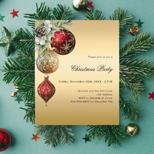 Boules de pin doré rouge invitation pour fête de N