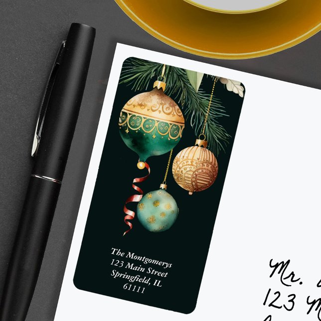 Boules dorées Étiquette d'adresse de retour d'arbr (Gold Baubles Christmas Tree Return Address Labels)