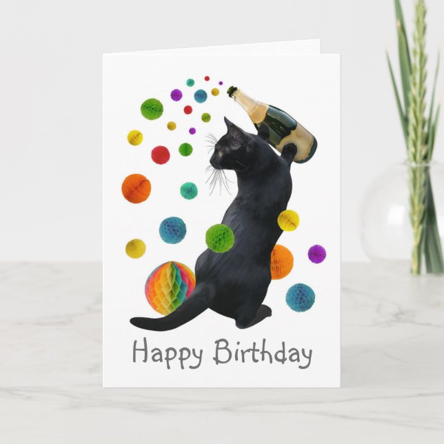 Boules en papier de chat noir Carte d'anniversaire (Devant)