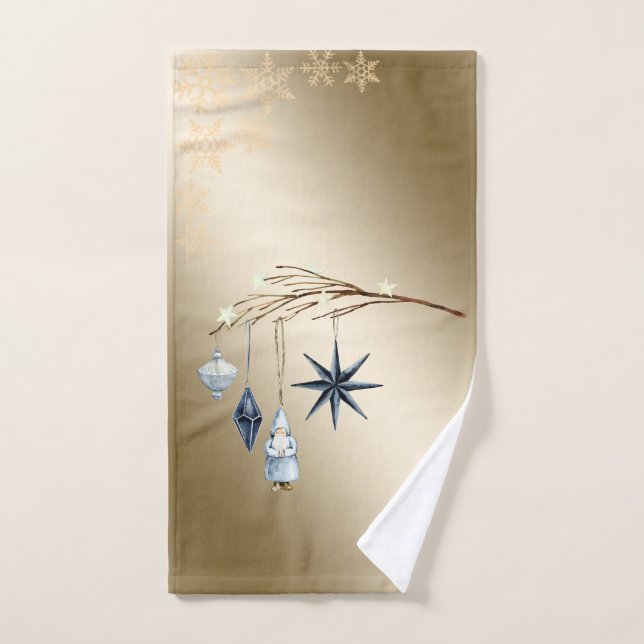 Boules, Père Noël, flocons de neige sur une branch (Serviette à main)