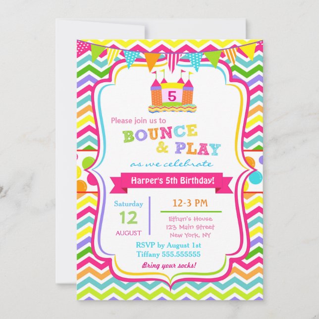 Bounce House Anniversaire Invitations Fille (Devant)