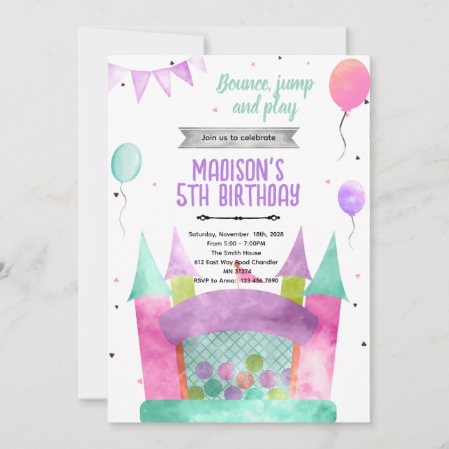 Bounce house girl theme invitation (Devant)