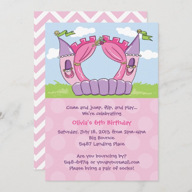 Bounce House Invitations : Princess Birthday Party (Devant / Derrière)