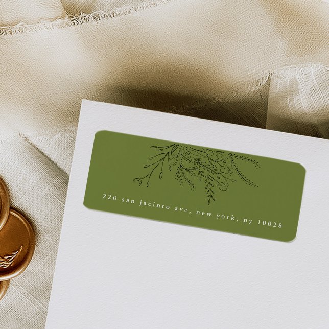 Bouquet à débordement vert Étiquettes d'adresse de (Green elegant overflowing bouquet return address labels.)