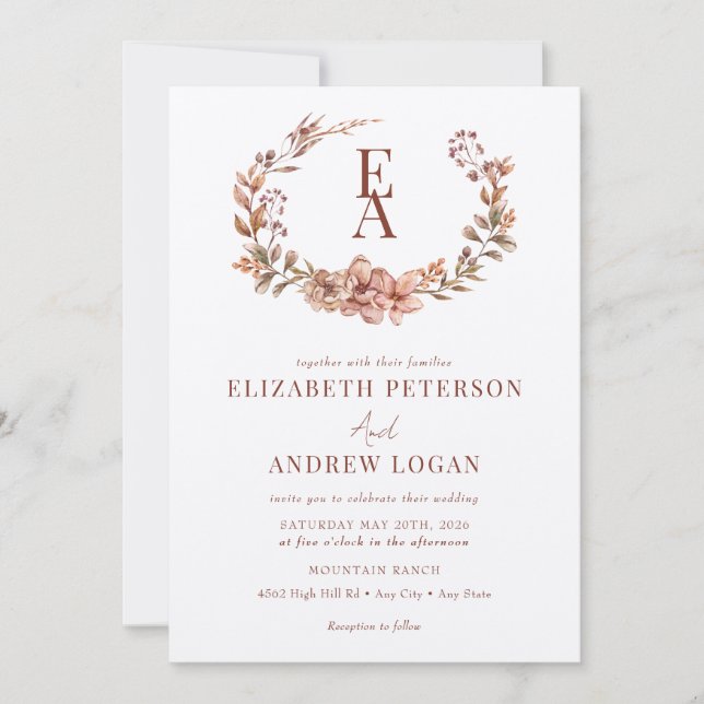 Bouquet Automne | Invitations de mariage Monogramm (Devant)