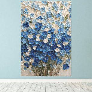Bouquet Bleu et Blanc Art Mural Abstrait Floral