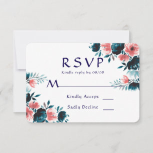 Bouquet bleu et corail Mariage Cartes RSVP
