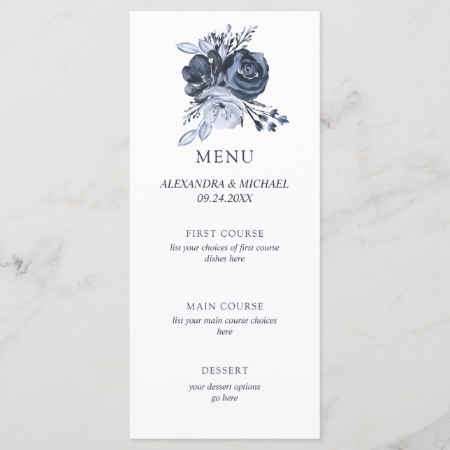 Bouquet bleu | Menu Mariage floral (Devant)