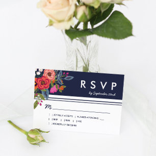 Bouquet bohème - Marine Blue & Coral Wedding RSVP