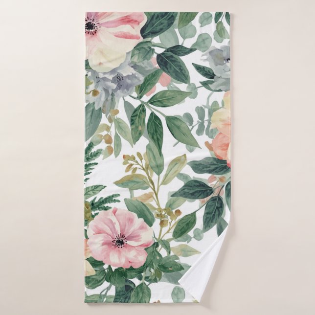 Bouquet botanique aquarelle feuilles d'eucalyptus (Serviette de bain)