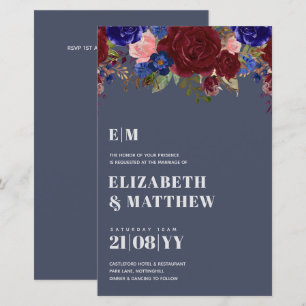 Bouquet Bourgogne Bleu Roses Mariage Invitation