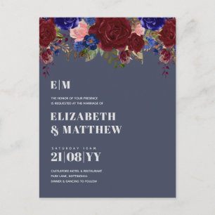 Bouquet Bourgogne Bleu Roses Mariage Invitation