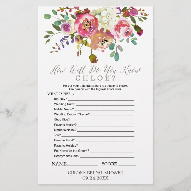 Bouquet d'aquarelle Connaissez-vous le jeu de mari (Devant)