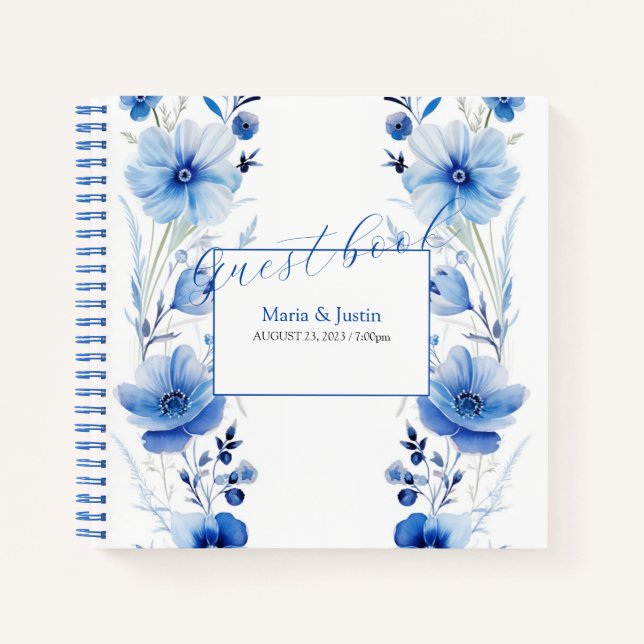 Bouquet d'aquarelle de fleurs bleues Livre d'or (Devant)