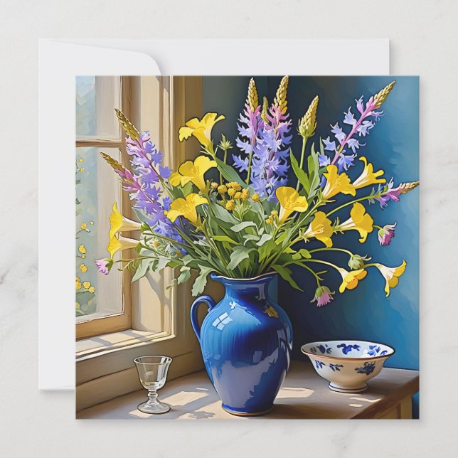 Bouquet d'art bleu jaune violet (Devant)