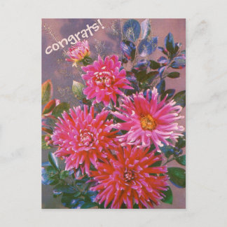 Bouquet de carte postale rétro de dahlias roses