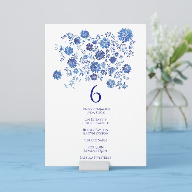Bouquet de dessus bleu Numéro de table de mariage  (Blue Top Bouquet Wedding Table Number Guest names)