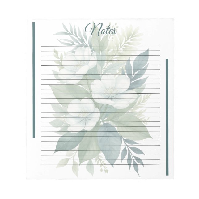 Bouquet de fleurs blanches & bloc-notes à lignes a (Devant)