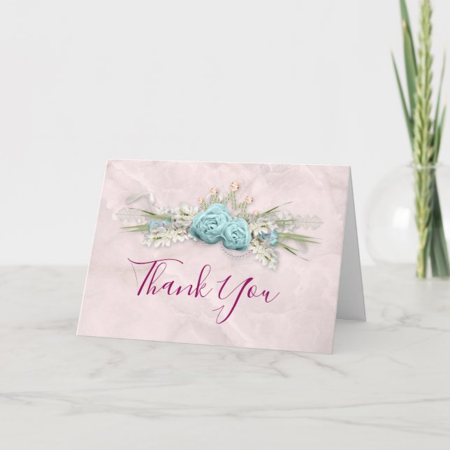 Bouquet de fleurs bleues et couronne Merci (Devant)