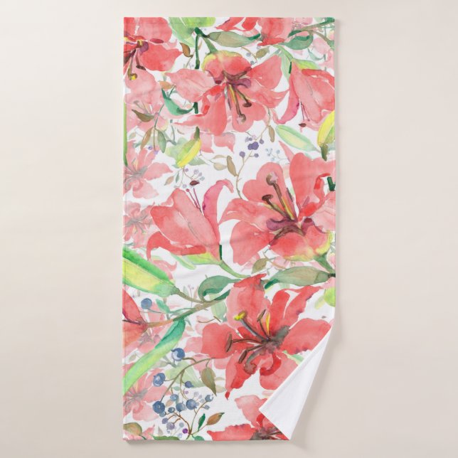 Bouquet de fleurs botaniques avec oiseau. Ressort  (Serviette de bain)