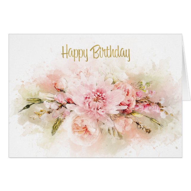 Bouquet de fleurs d'aquarelle Carte d'anniversaire (Devant horizontal)