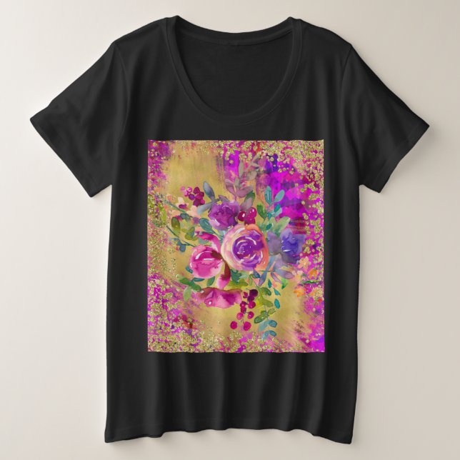 Bouquet de fleurs d'aquarelle sur framboise rose (Design devant)