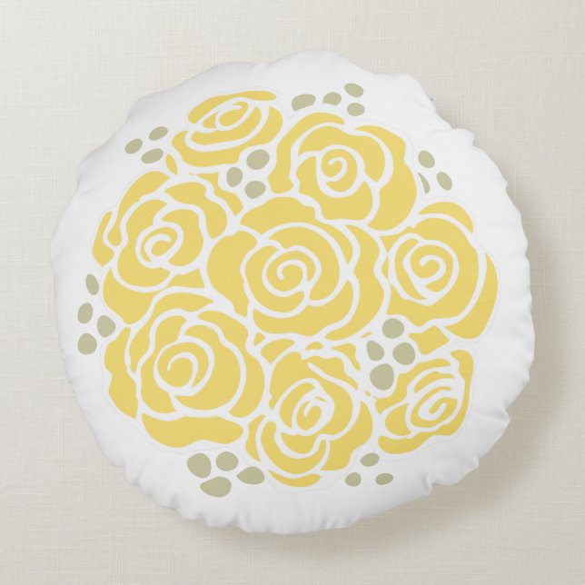 Bouquet de fleurs de rose jaune rond coussin (Dos)