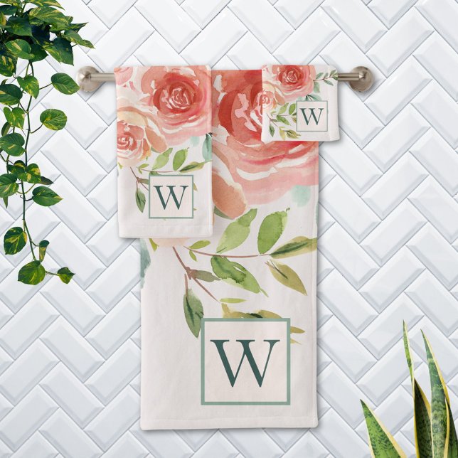 Bouquet de fleurs de rose rose monogrammé (In situ Bathroom wall)