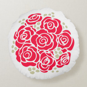 Bouquet de fleurs de rose rouge coussin rond