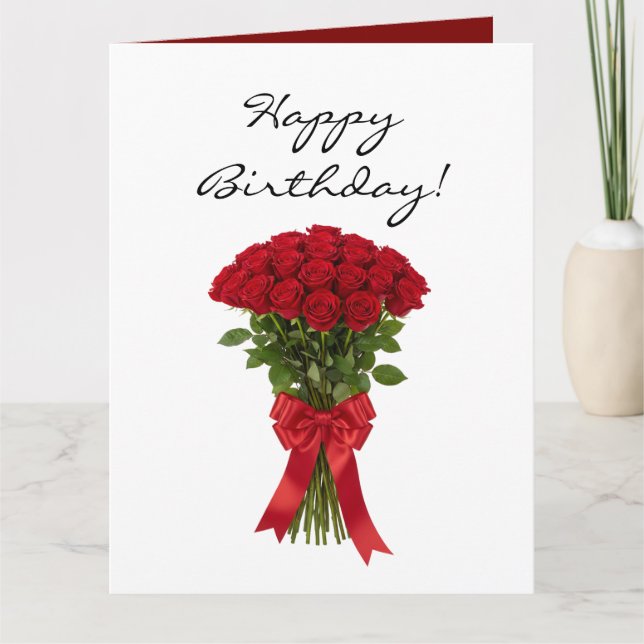 Bouquet de fleurs de roses rouges carte d'annivers (Devant)