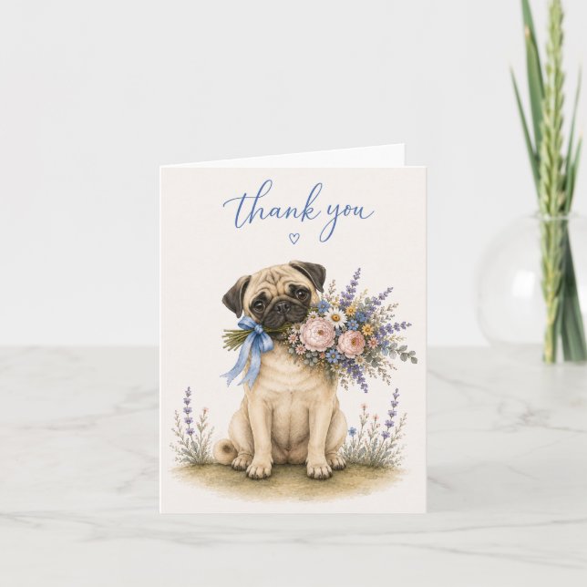 Bouquet de fleurs Pug Merci (Devant)