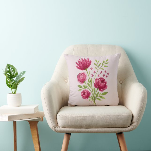 Bouquet de fleurs roses Peinture Lot Oreiller (Chaise)