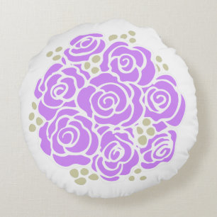 Bouquet de fleurs roses violet coussin rond