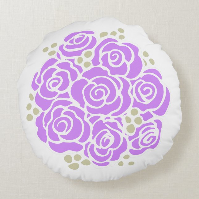 Bouquet de fleurs roses violet coussin rond (Dos)