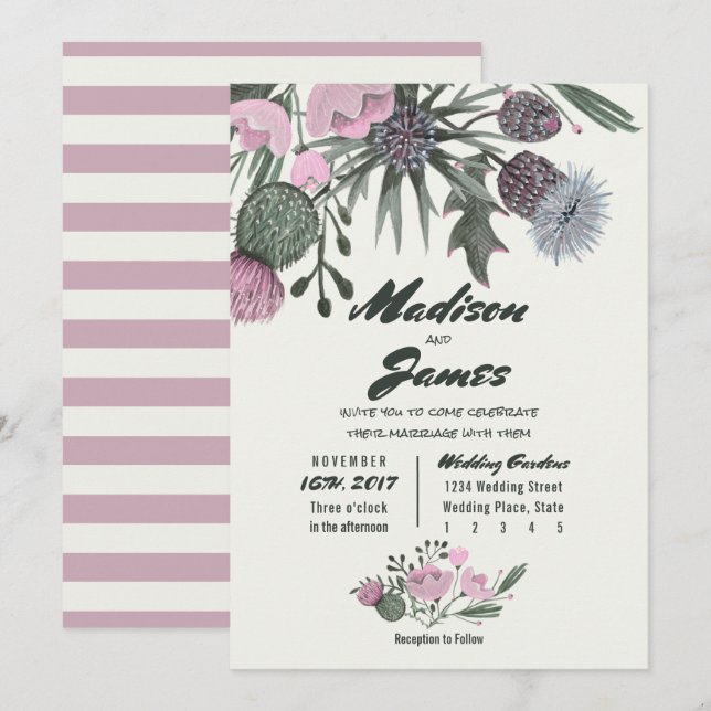Bouquet de fleurs sauvages | rose | Faire-part de  (Devant / Derrière)